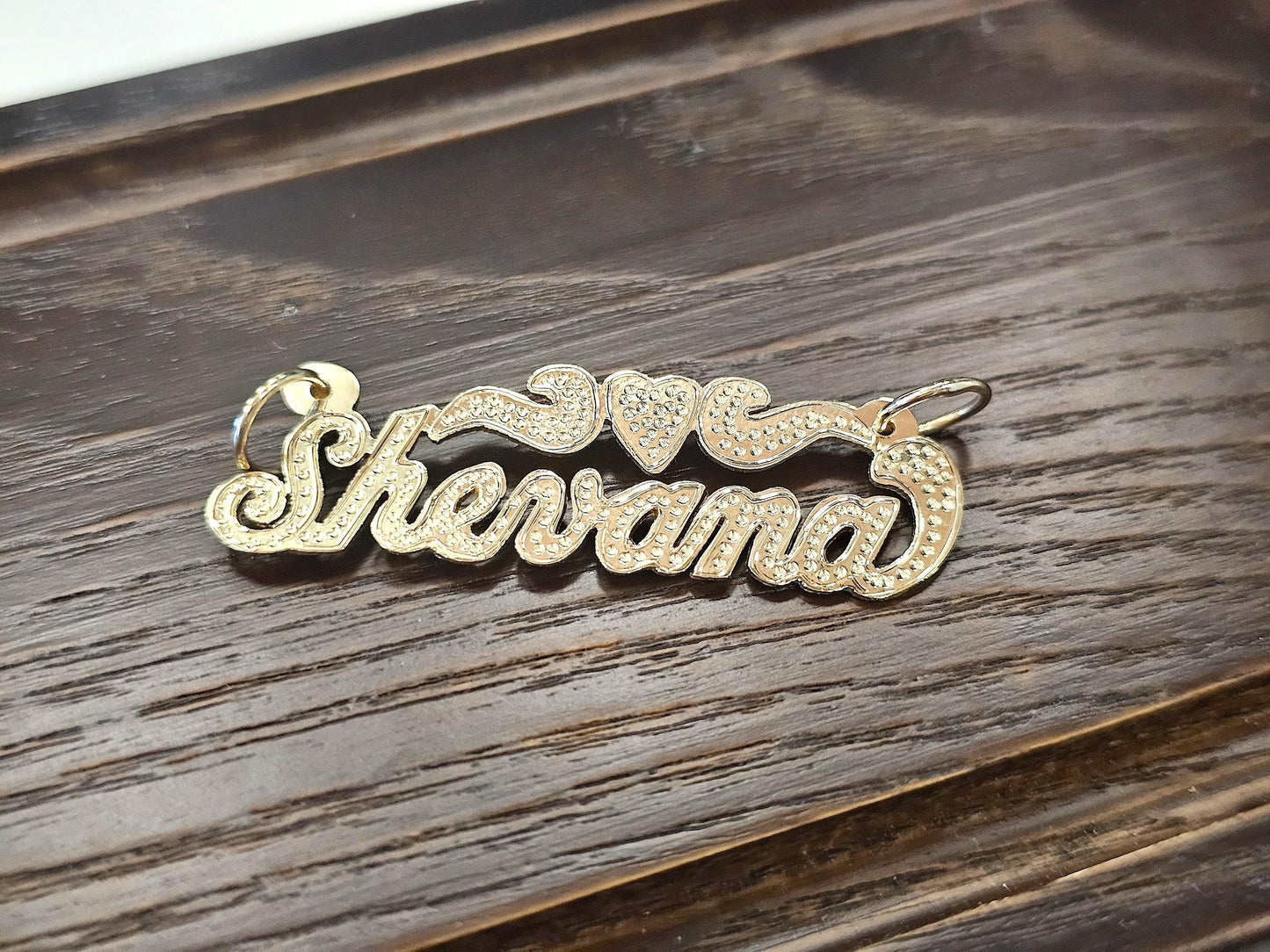 10K Solid Yellow Gold Cursive Dotted Name Pendant Necklace with Heart