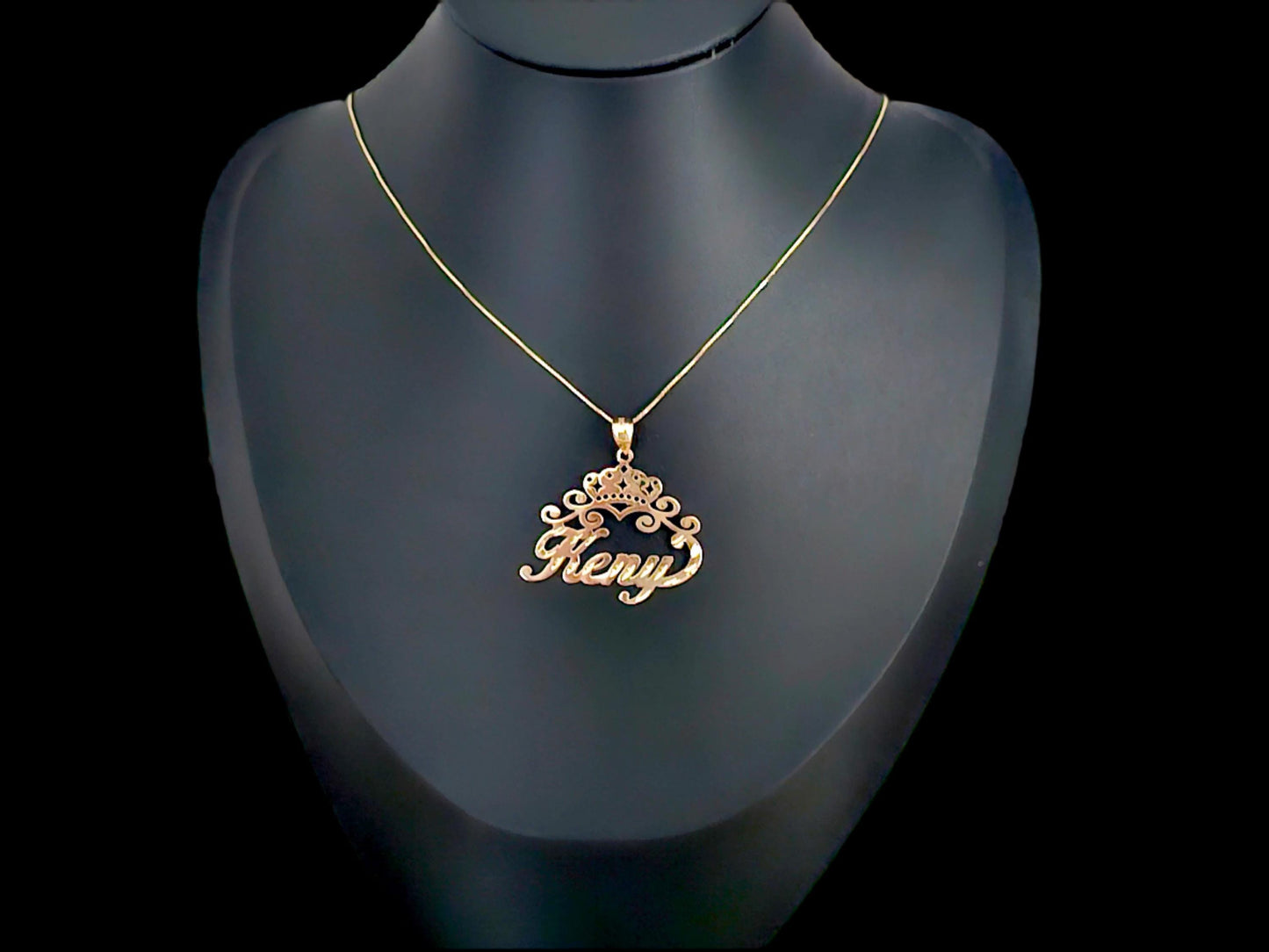 10K Solid Yellow Gold Personalized Custom Handmade Name Pendant with Crown
