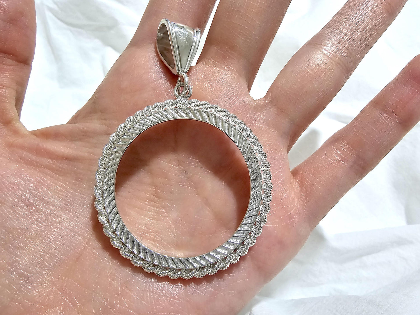 925 Sterling Silver Rope Edge Bezel for 36mm 1 Onza Plata Libertad Coins