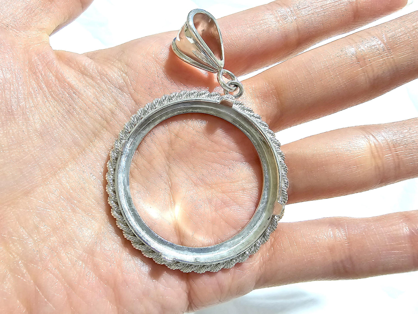 925 Sterling Silver Rope Edge Bezel for 36mm 1 Onza Plata Libertad Coins
