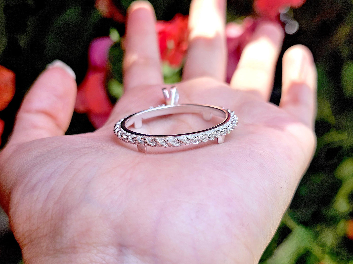 925 Sterling Silver Rope Edge Bezel for 30mm Half Dollar 50 Cents Coins