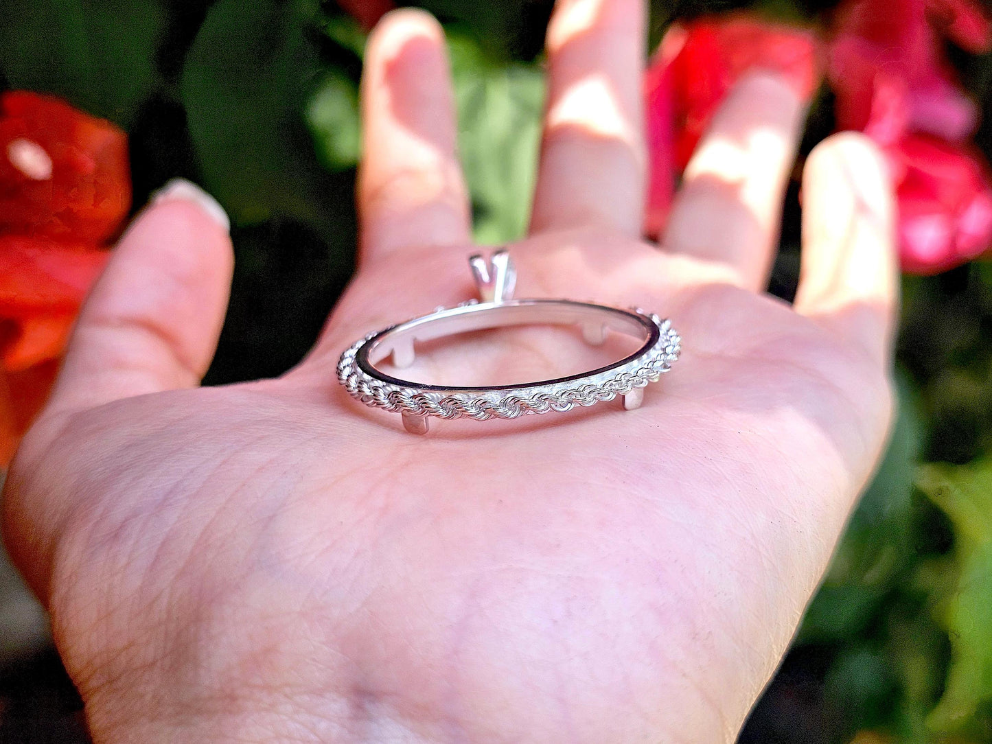 925 Sterling Silver Rope Edge Bezel for 30mm Half Dollar 50 Cents Coins