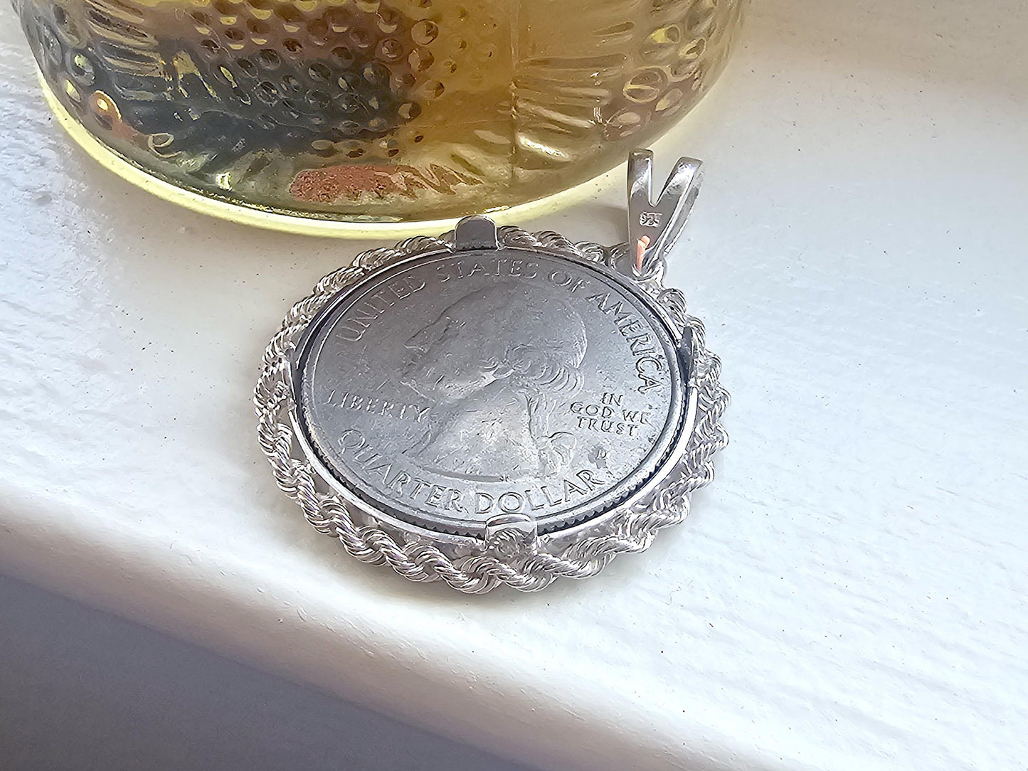 925 Sterling Silver Rope Edge Bezel for 24mm Quarters 25 Cents Coins