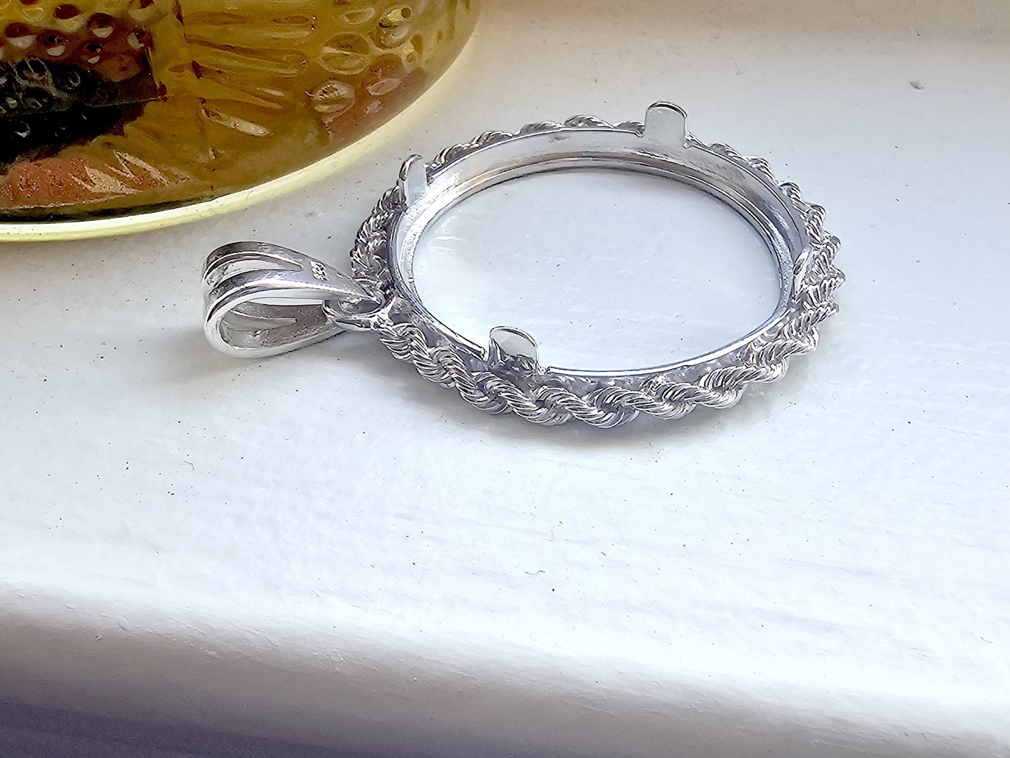 925 Sterling Silver Rope Edge Bezel for 24mm Quarters 25 Cents Coins