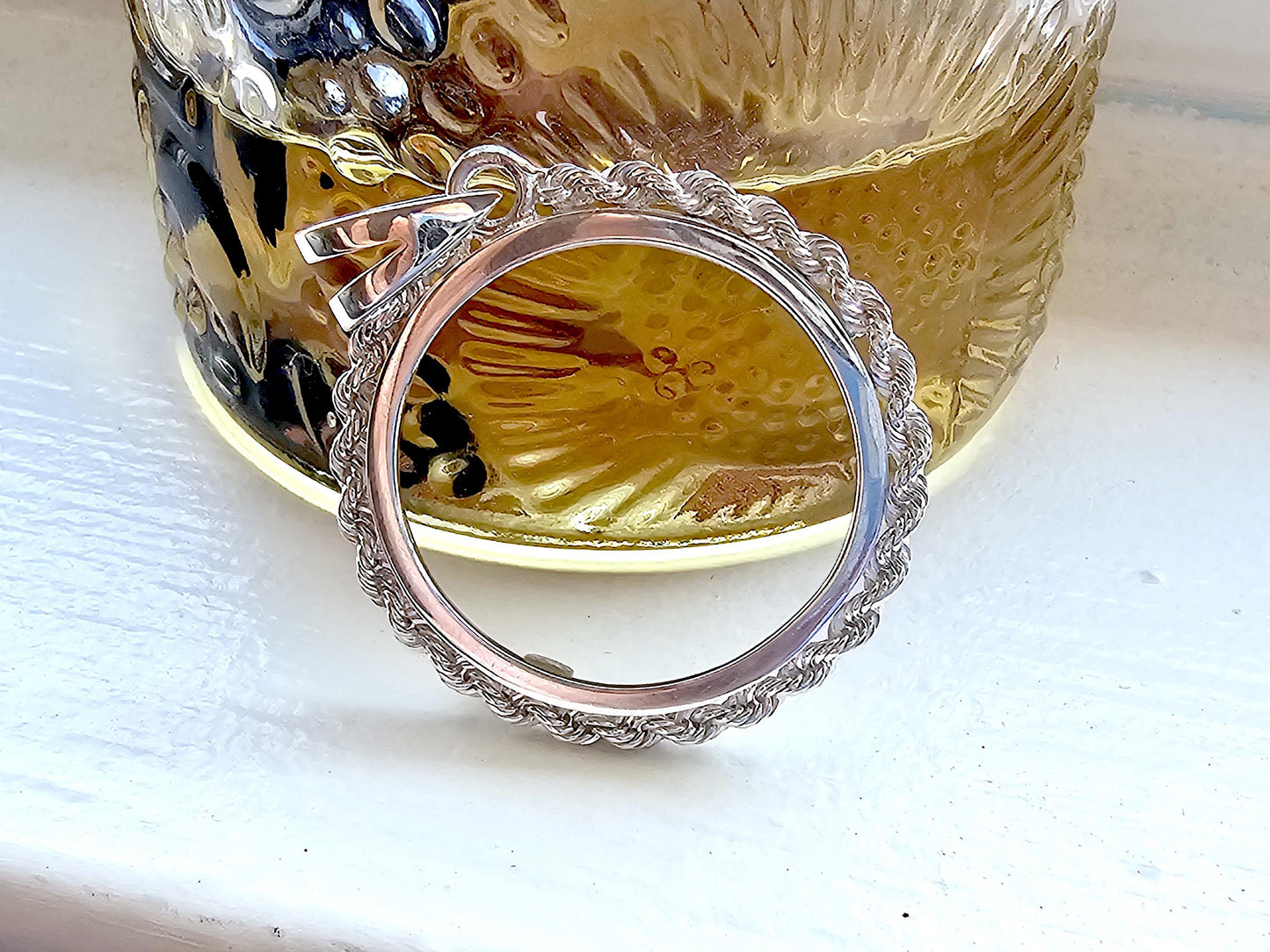 925 Sterling Silver Rope Edge Bezel for 24mm Quarters 25 Cents Coins