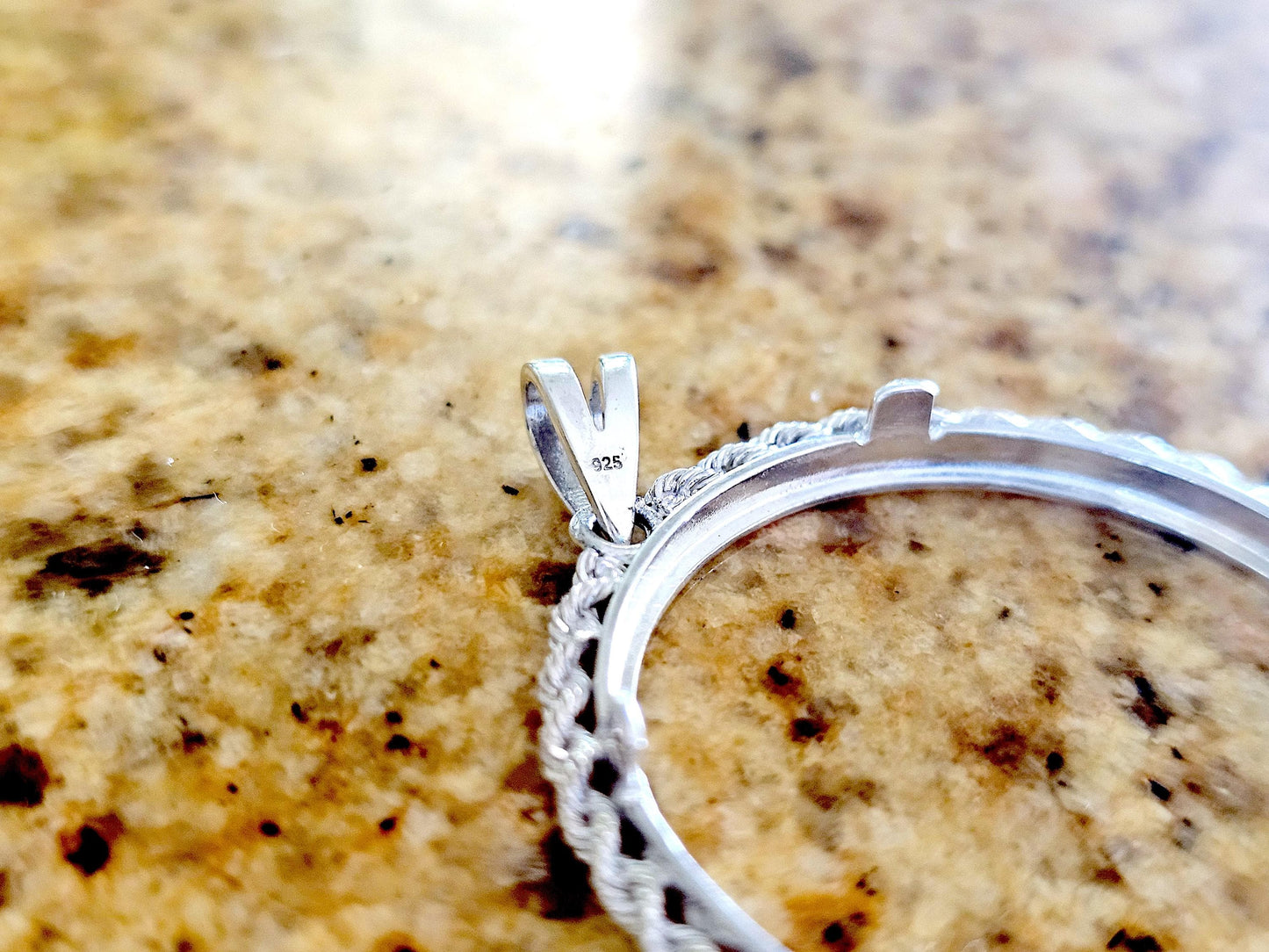925 Sterling Silver Rope Edge Bezel for 34mm Mexican 1 Peso Coins