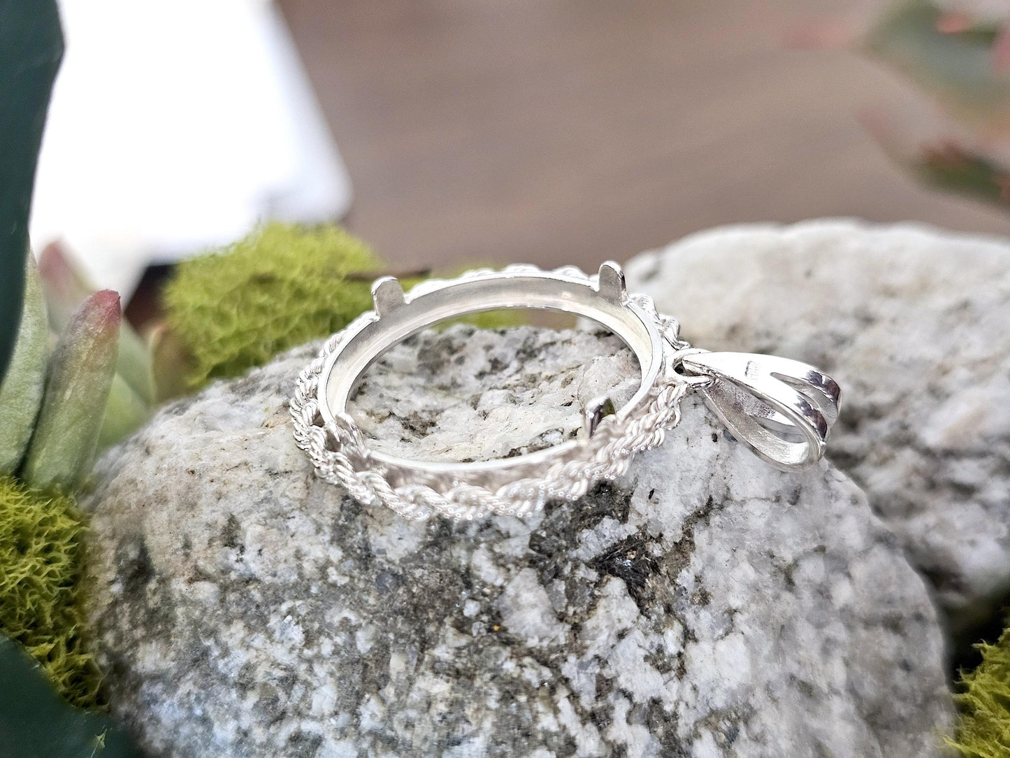 925 Sterling Silver Rope Edge Bezel for 22mm Nickel 5 Cents Coins