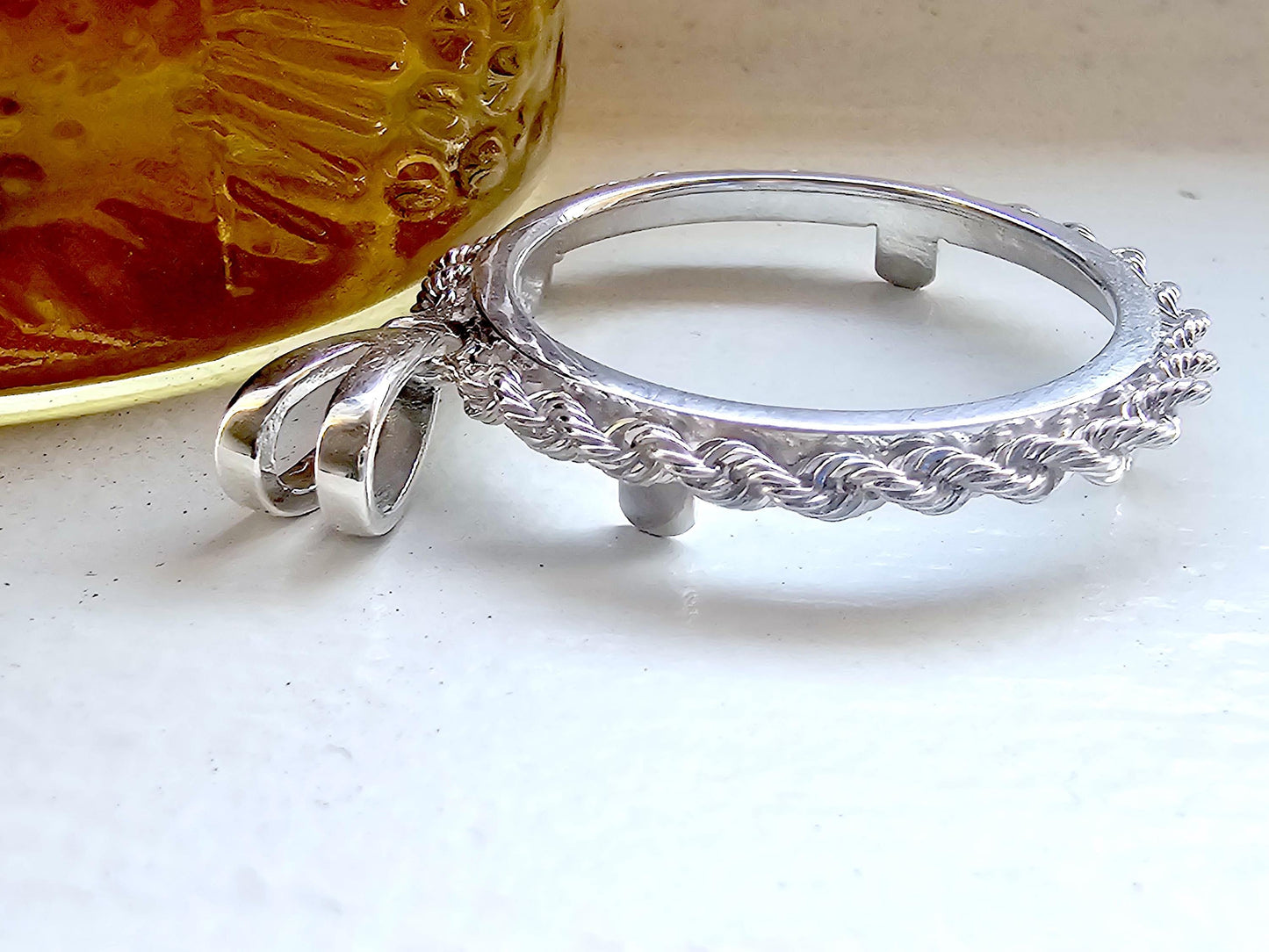 925 Sterling Silver Rope Edge Bezel for 24mm Quarters 25 Cents Coins