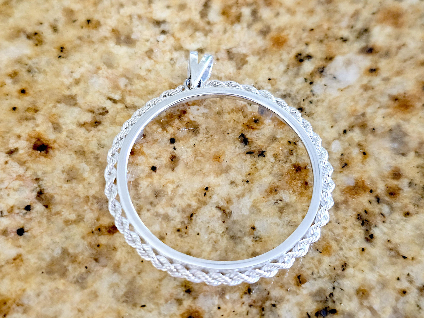 925 Sterling Silver Rope Edge Bezel for 34mm Mexican 1 Peso Coins