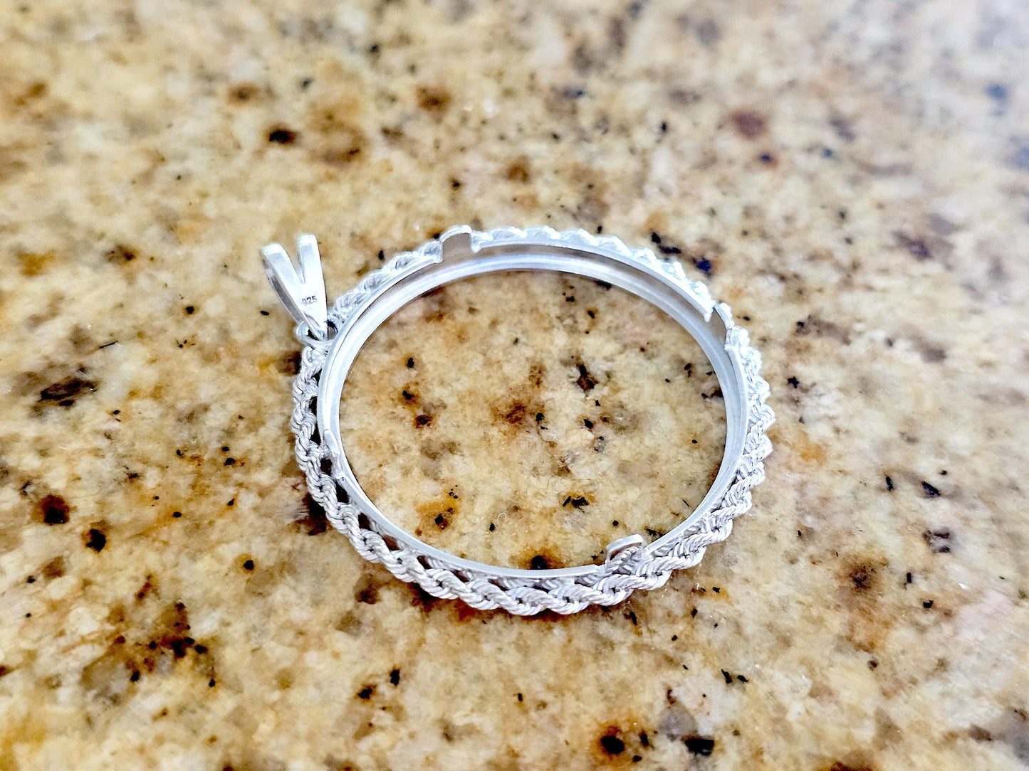925 Sterling Silver Rope Edge Bezel for 34mm Mexican 1 Peso Coins