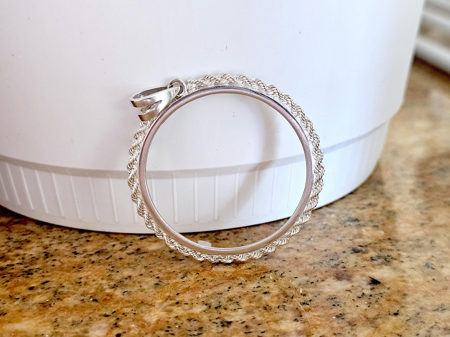 925 Sterling Silver Rope Edge Bezel for 34mm Mexican 1 Peso Coins