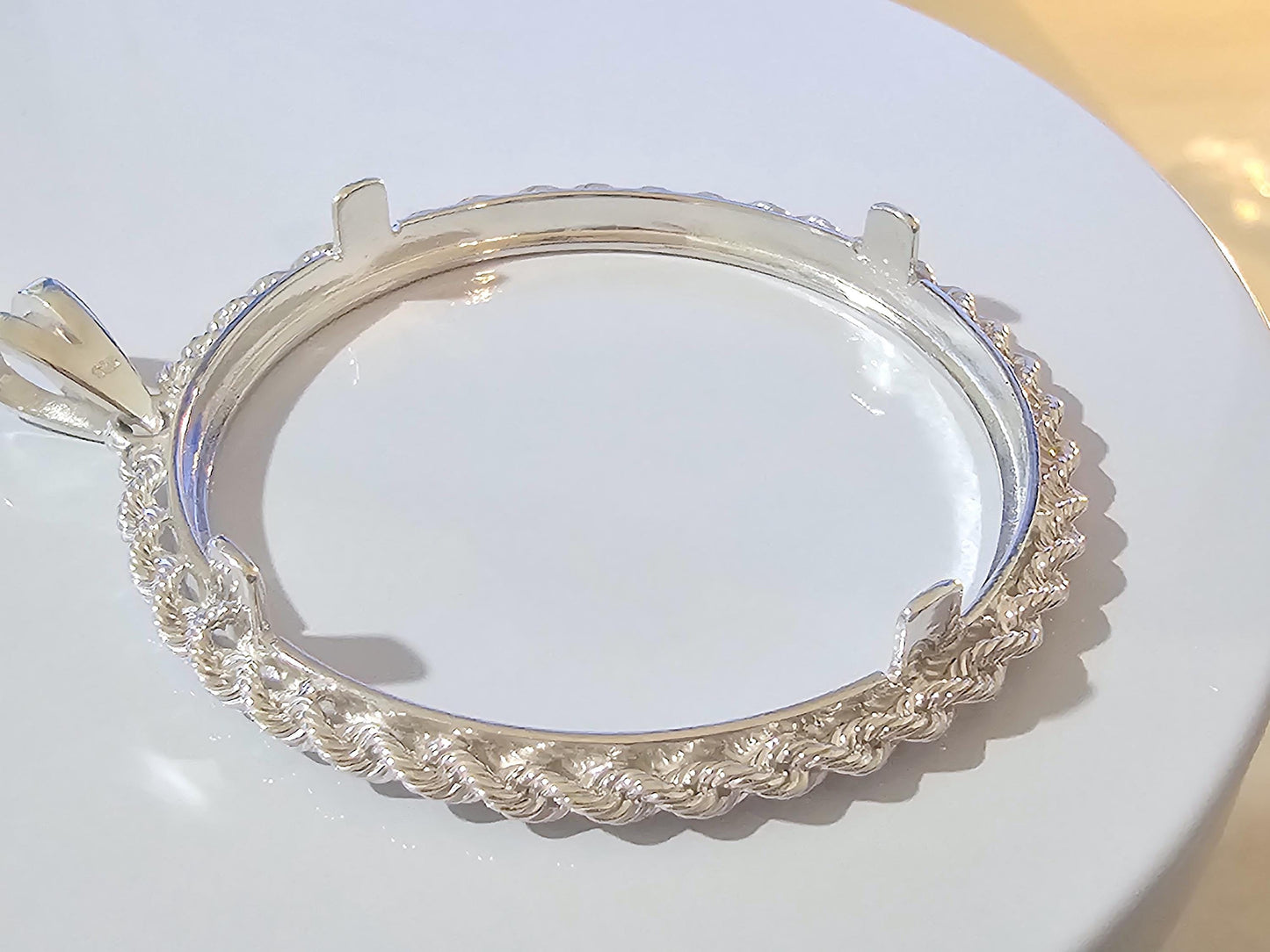 925 Sterling Silver Rope Edge Bezel for 38mm 1 Dollar Coins