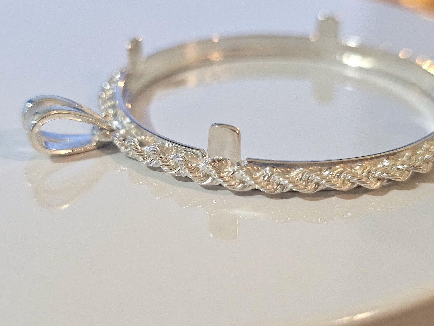 925 Sterling Silver Rope Edge Bezel for 38mm 1 Dollar Coins