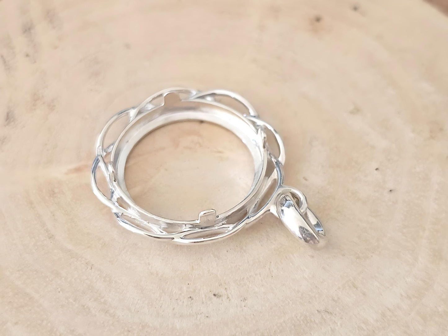 925 Sterling Silver Prong Back Braided Edge Bezel for 18mm 10 Cent Coins