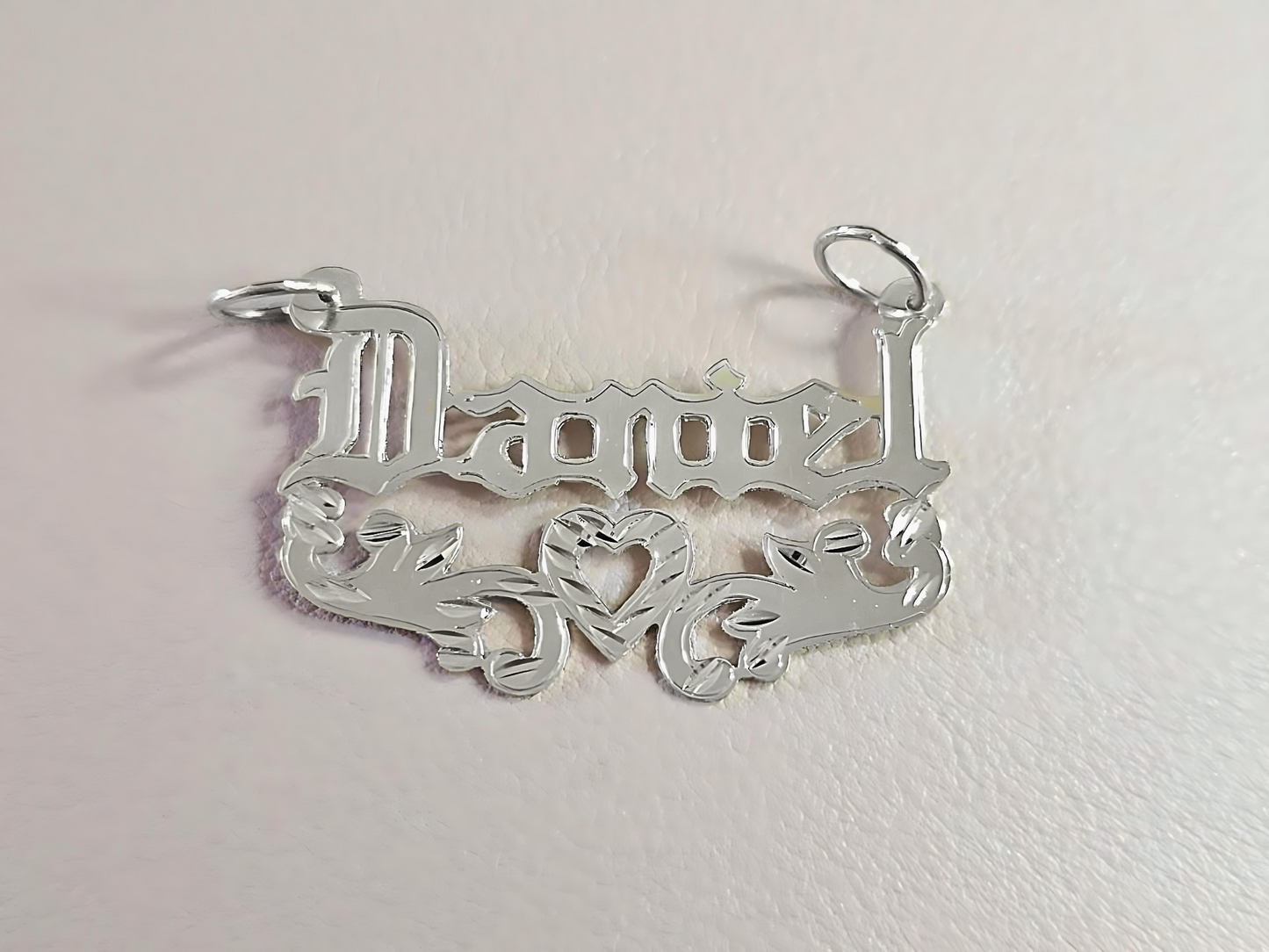 925 Sterling Silver Name Pendant Necklace with Old Text and Heart