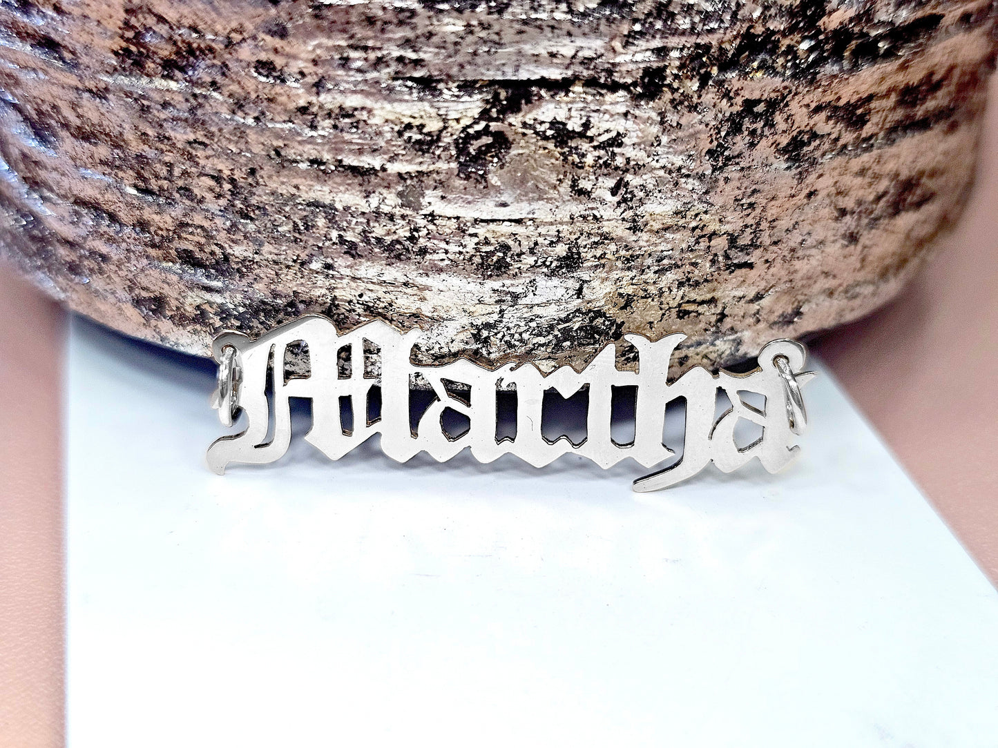 925 Sterling Silver Name Pendant Necklace with Old English Text