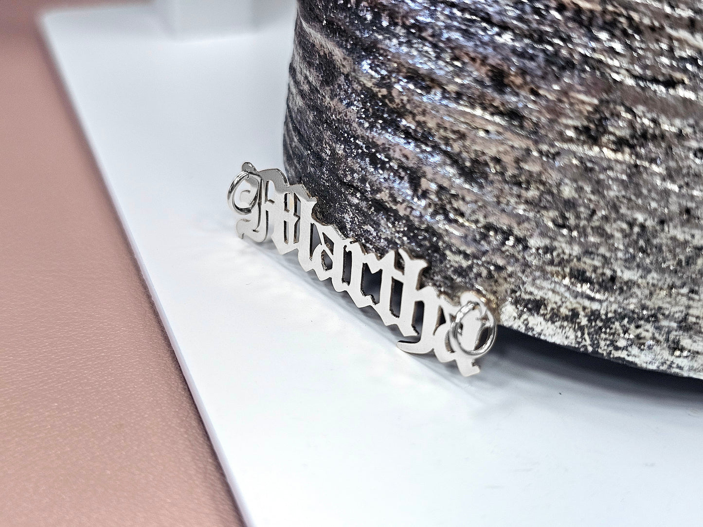 925 Sterling Silver Name Pendant Necklace with Old English Text