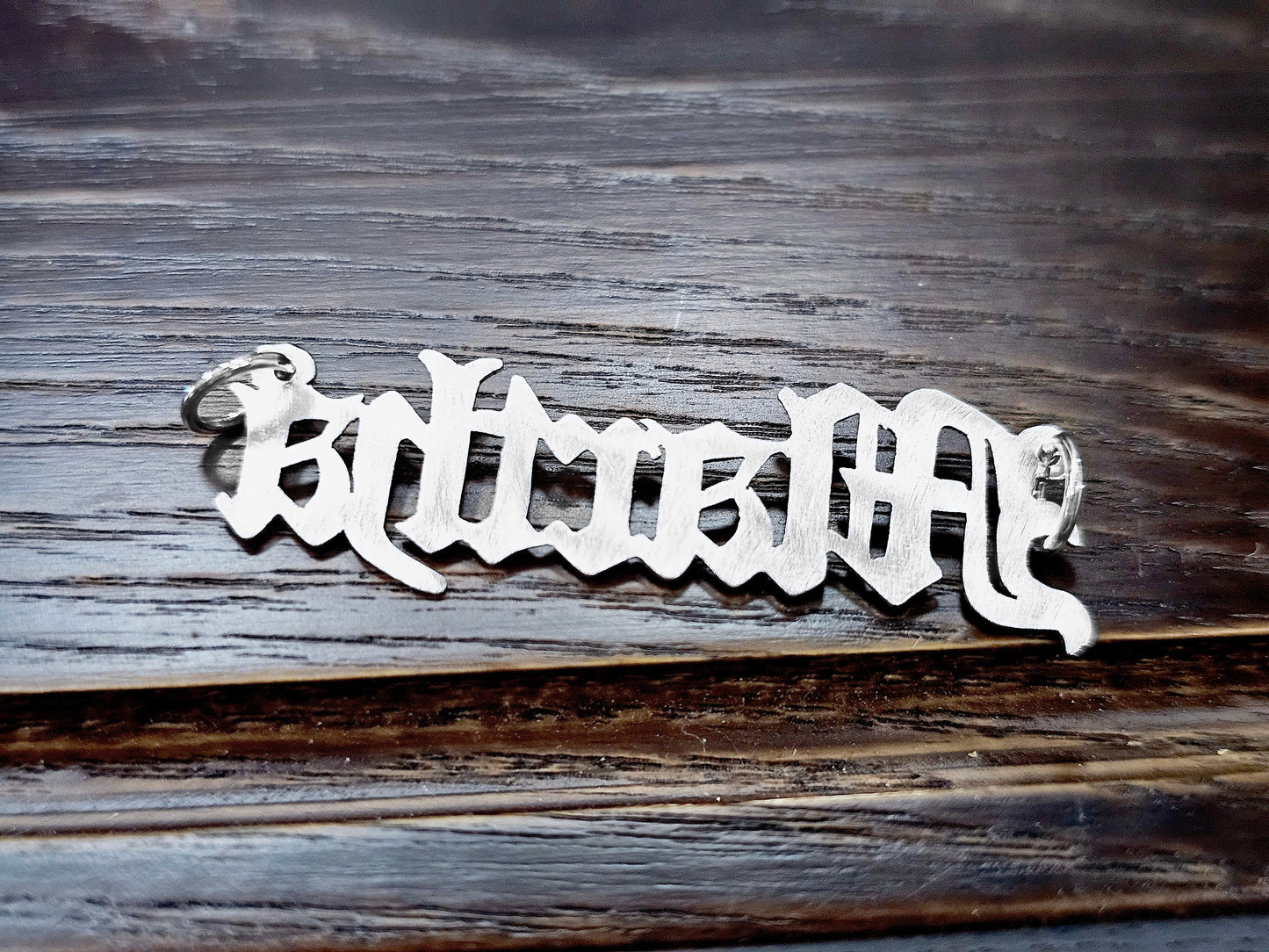 925 Sterling Silver Name Pendant Necklace with Old English Text