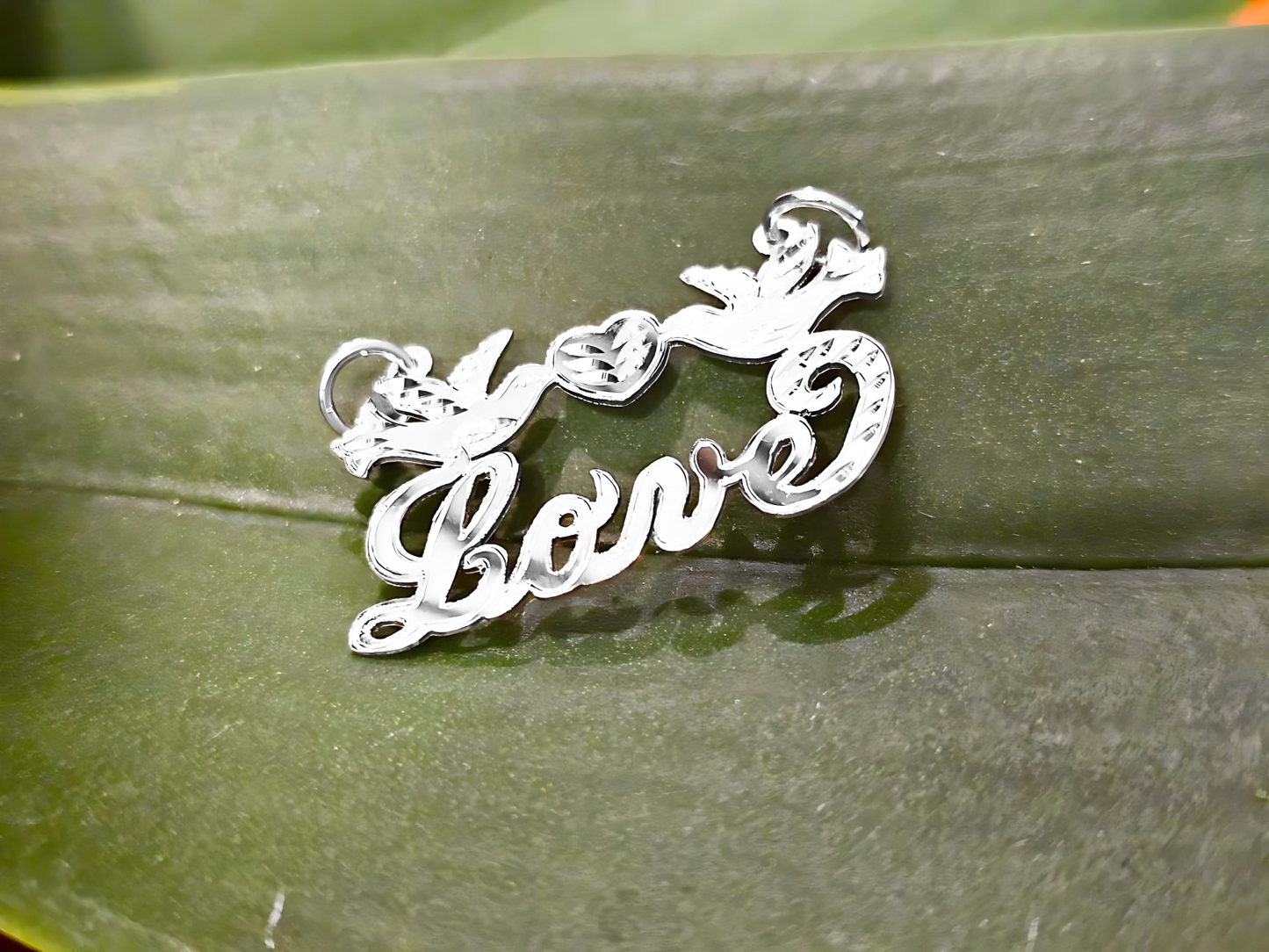 925 Sterling Silver Name Pendant Necklace with Beautiful Doves and Heart