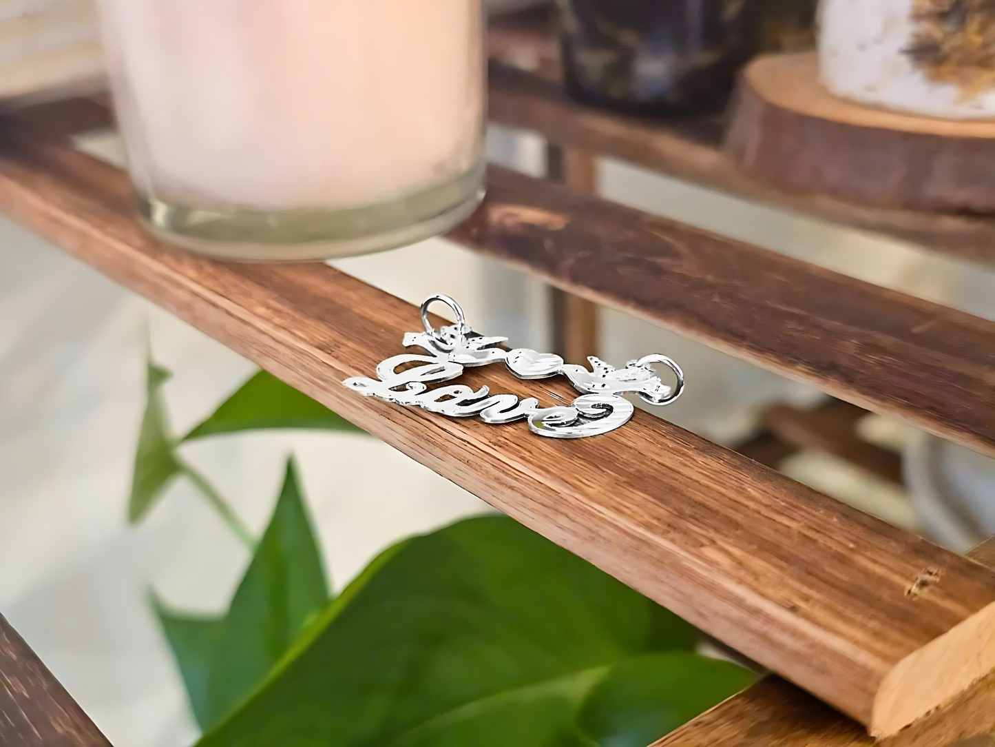 925 Sterling Silver Name Pendant Necklace with Beautiful Doves and Heart