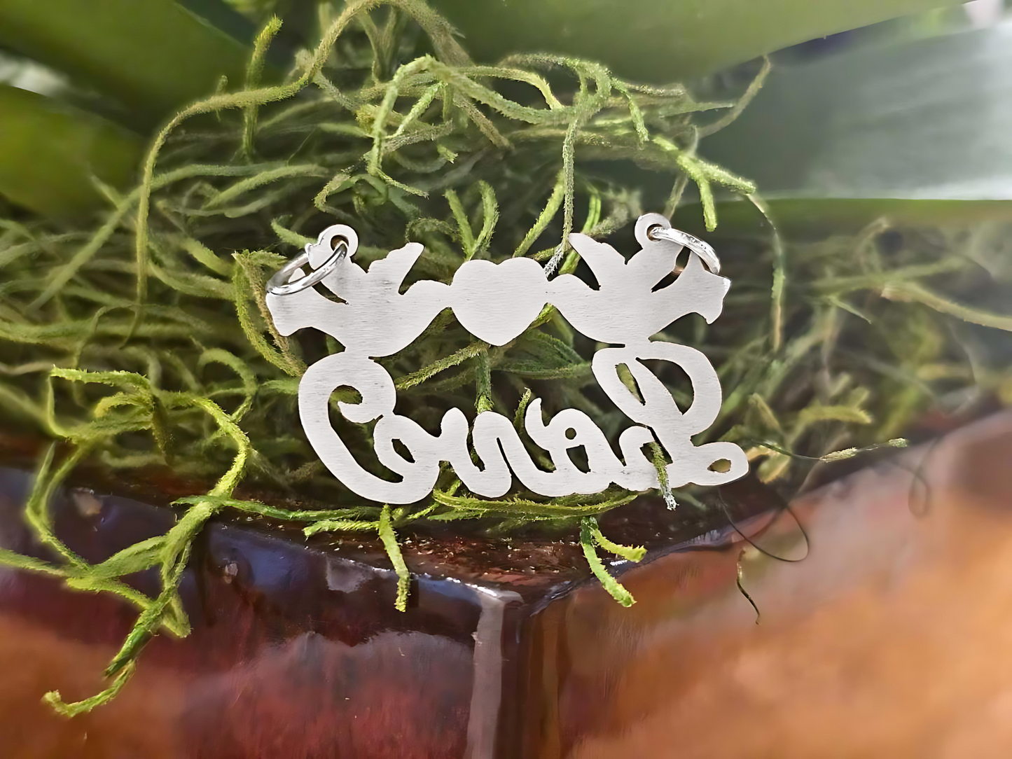 925 Sterling Silver Name Pendant Necklace with Beautiful Doves and Solid Heart