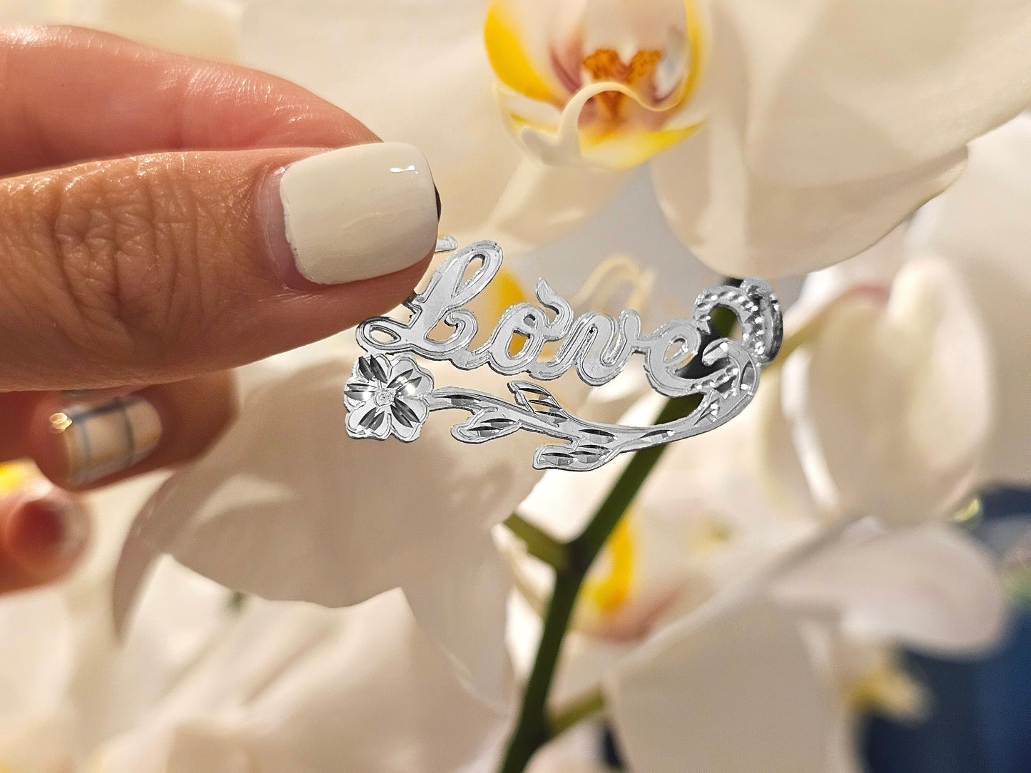 925 Sterling Silver Name Pendant Necklace with Rose Design