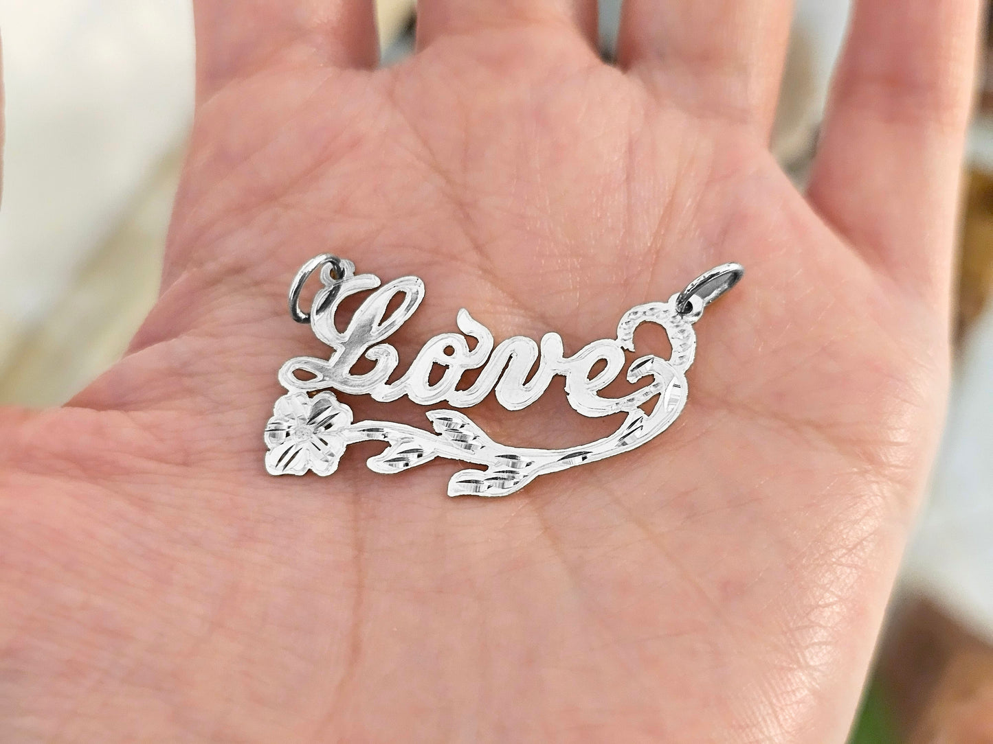 925 Sterling Silver Name Pendant Necklace with Rose Design