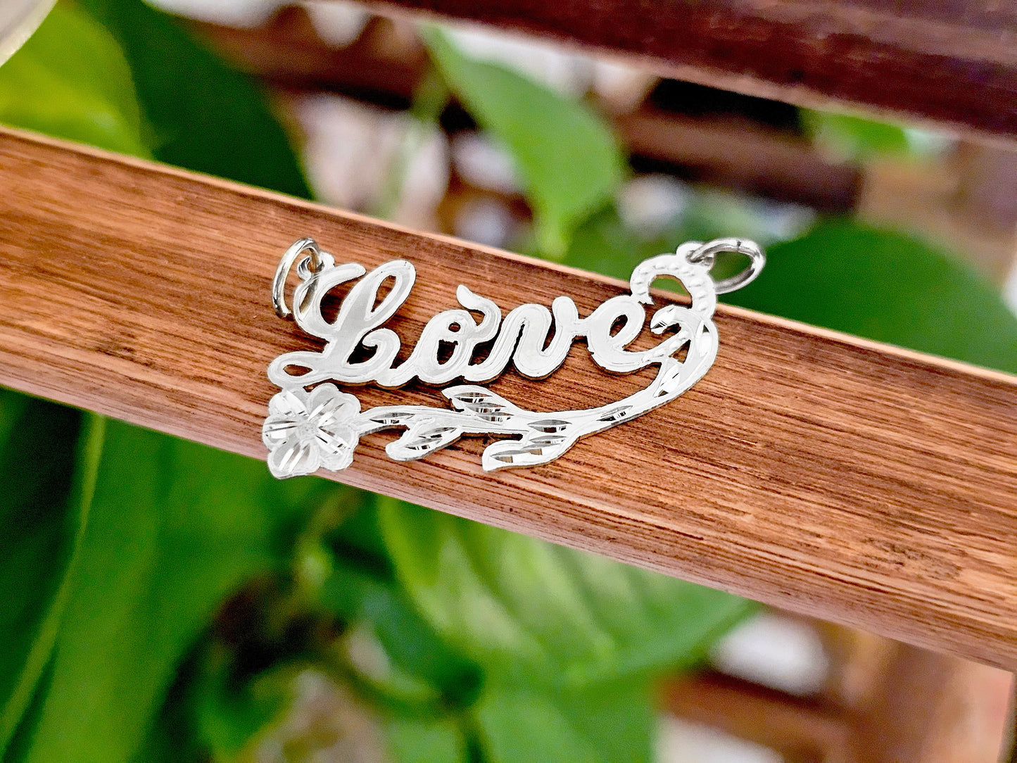 925 Sterling Silver Name Pendant Necklace with Rose Design