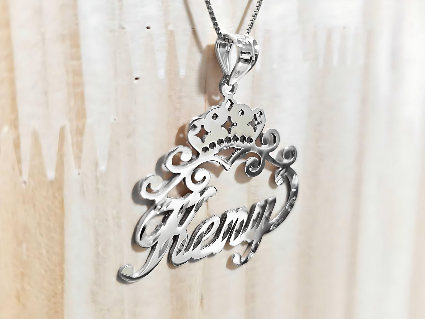 925 Sterling Silver Name Pendant Necklace with Crown