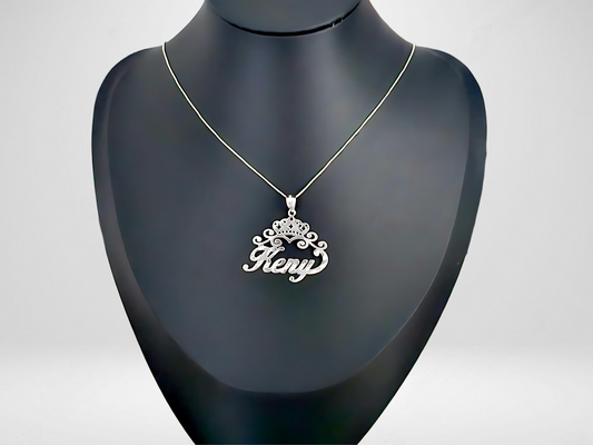 925 Sterling Silver Name Pendant Necklace with Crown