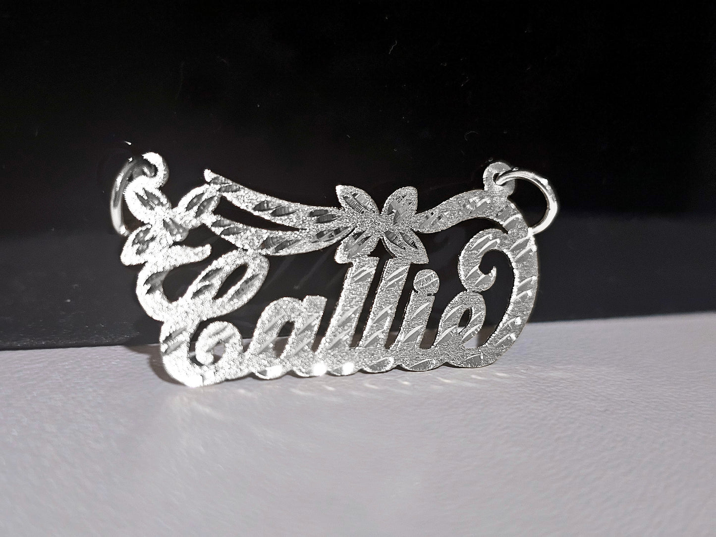 925 Sterling Silver Name Pendant Necklace with Flower Banner