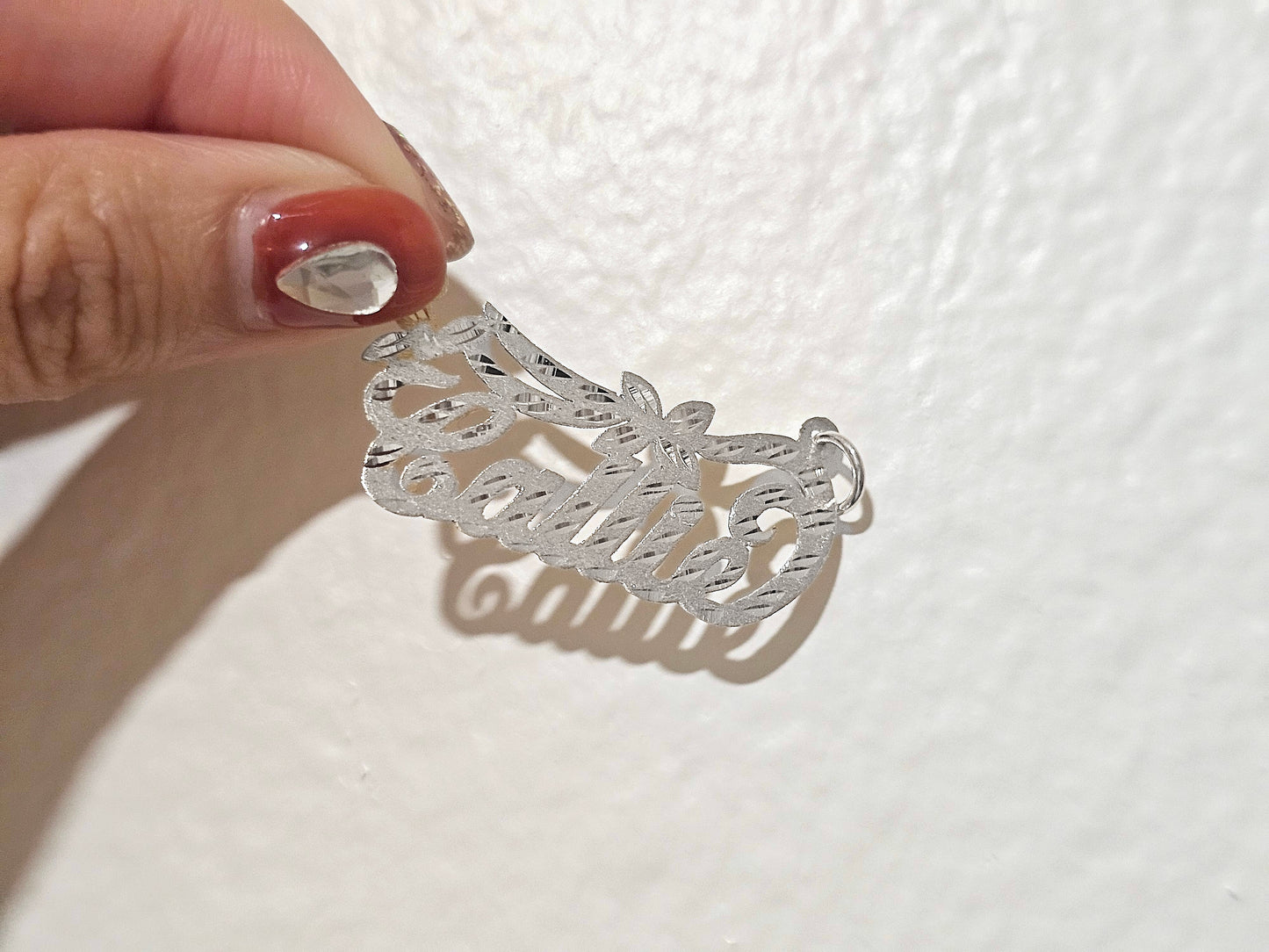 925 Sterling Silver Name Pendant Necklace with Flower Banner