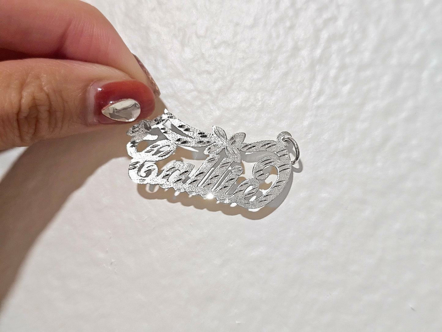 925 Sterling Silver Name Pendant Necklace with Flower Banner