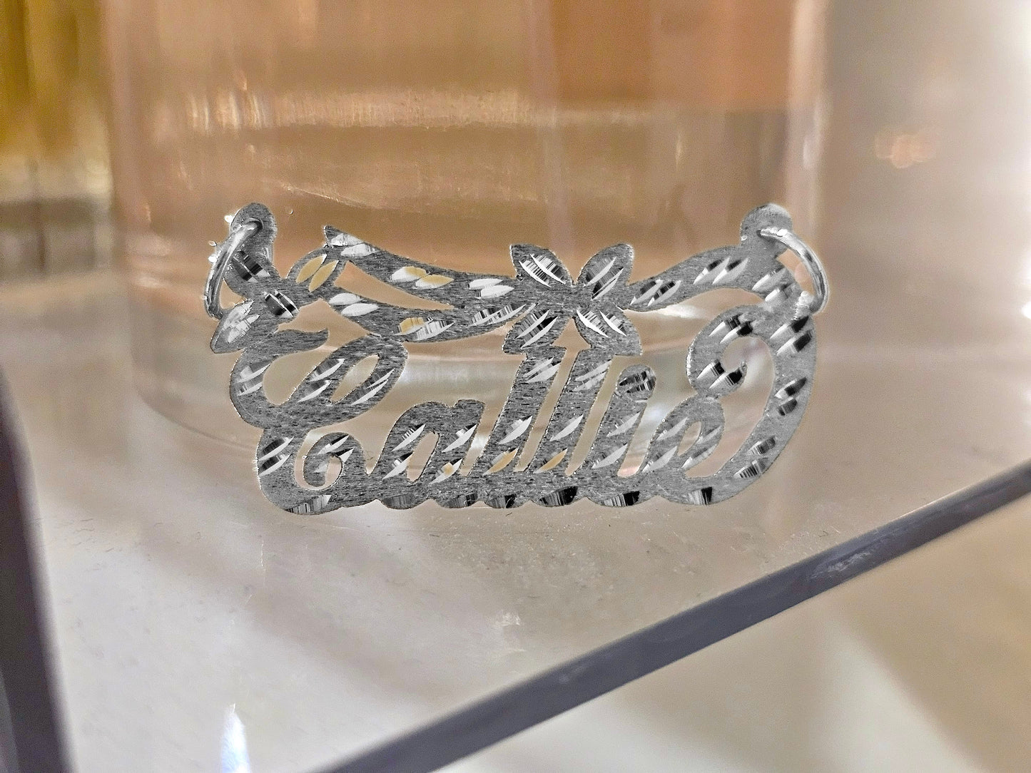 925 Sterling Silver Name Pendant Necklace with Flower Banner