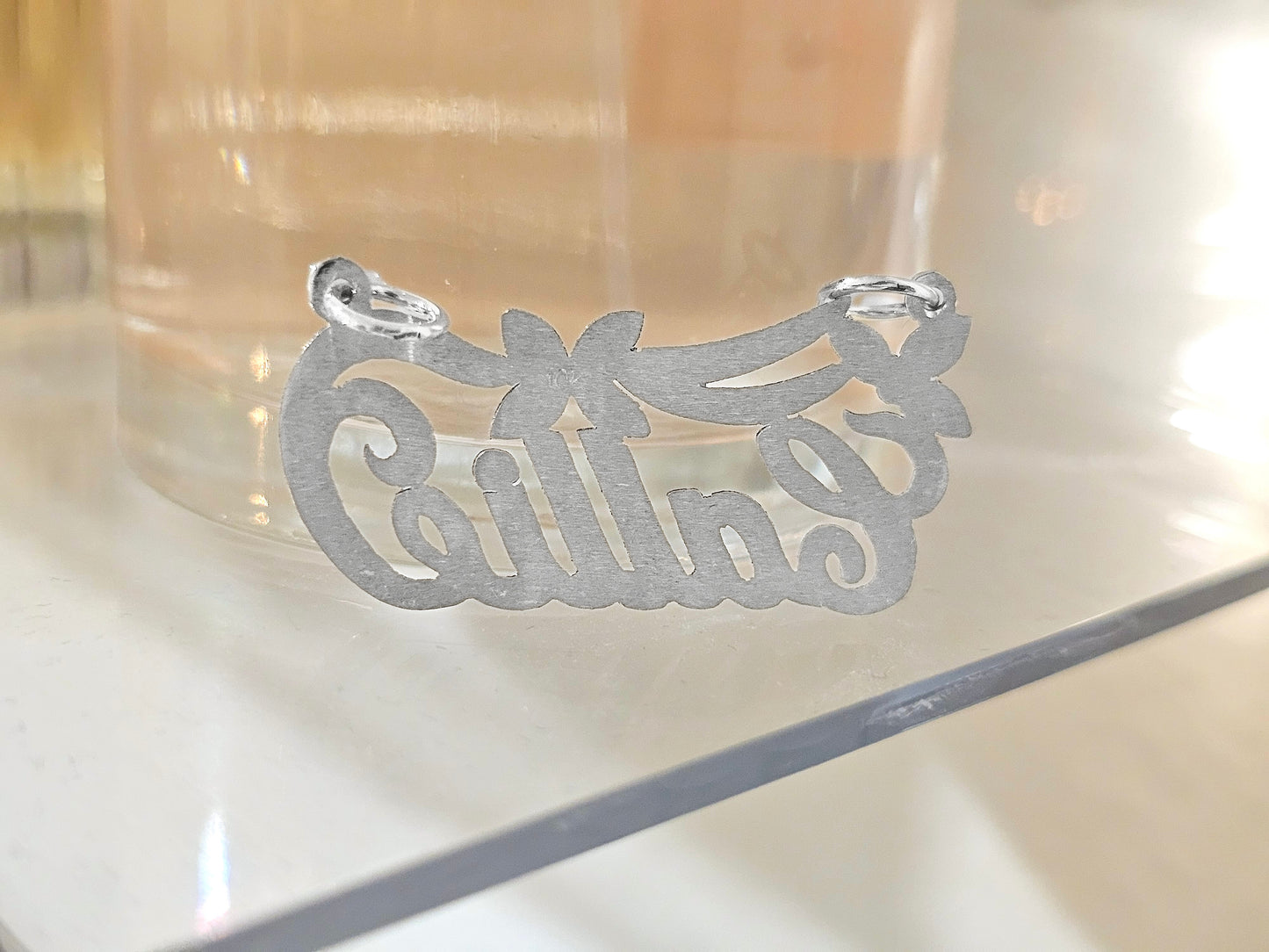 925 Sterling Silver Name Pendant Necklace with Flower Banner