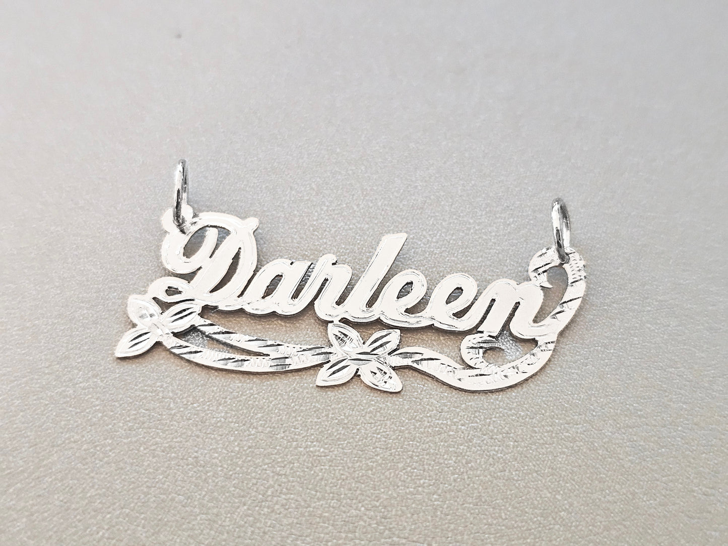 925 Sterling Silver Name Pendant Necklace with Double Flower Ribbon