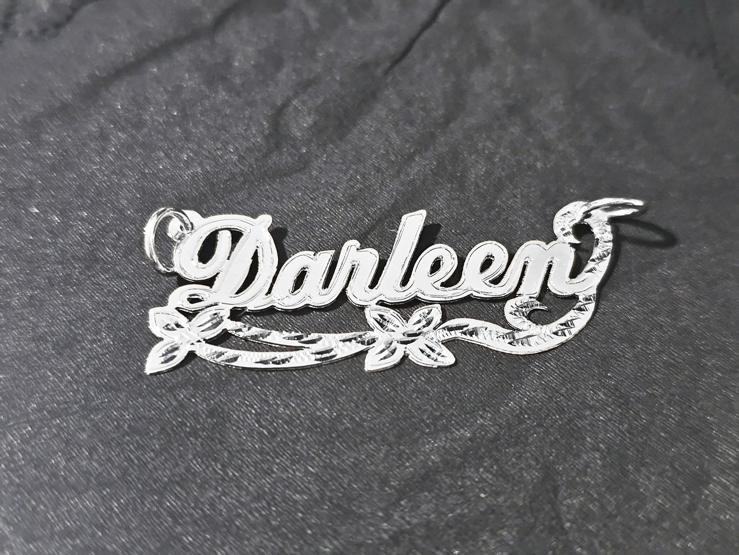 925 Sterling Silver Name Pendant Necklace with Double Flower Ribbon