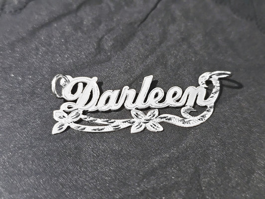 925 Sterling Silver Name Pendant Necklace with Double Flower Ribbon