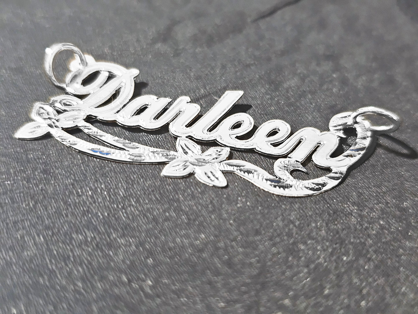 925 Sterling Silver Name Pendant Necklace with Double Flower Ribbon