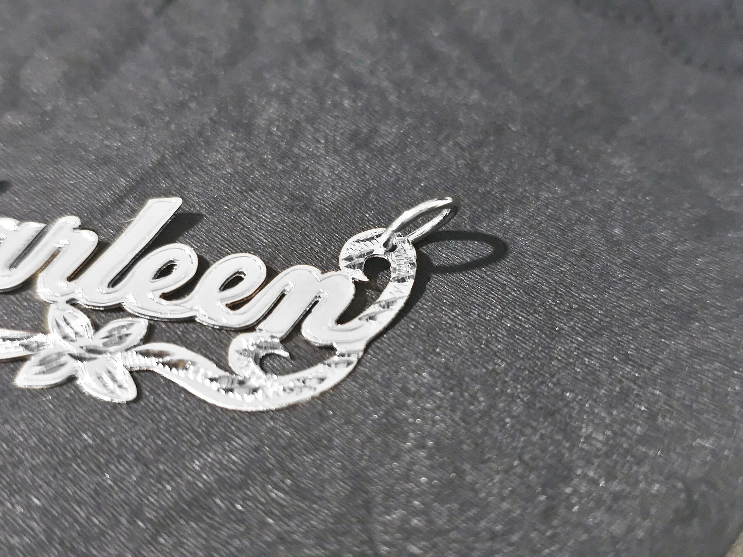 925 Sterling Silver Name Pendant Necklace with Double Flower Ribbon