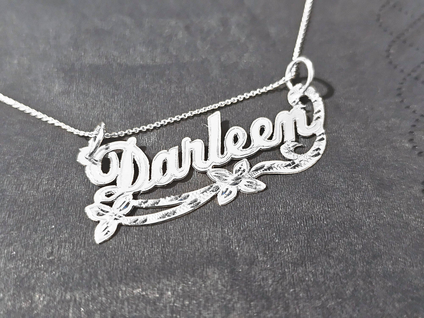 925 Sterling Silver Name Pendant Necklace with Double Flower Ribbon