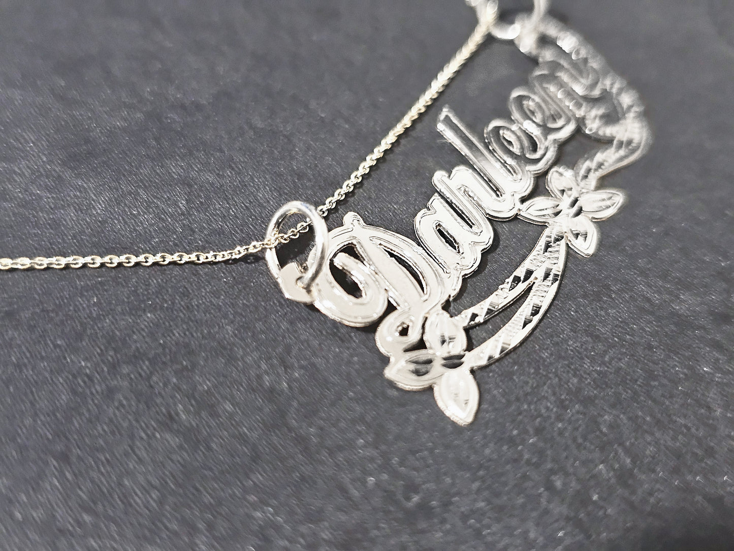 925 Sterling Silver Name Pendant Necklace with Double Flower Ribbon