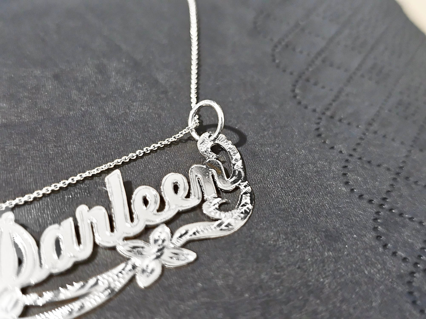 925 Sterling Silver Name Pendant Necklace with Double Flower Ribbon