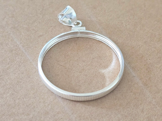 925 Sterling Silver Screw Top Simple Bezel for 30mm Half Dollar 50 Cents Coins