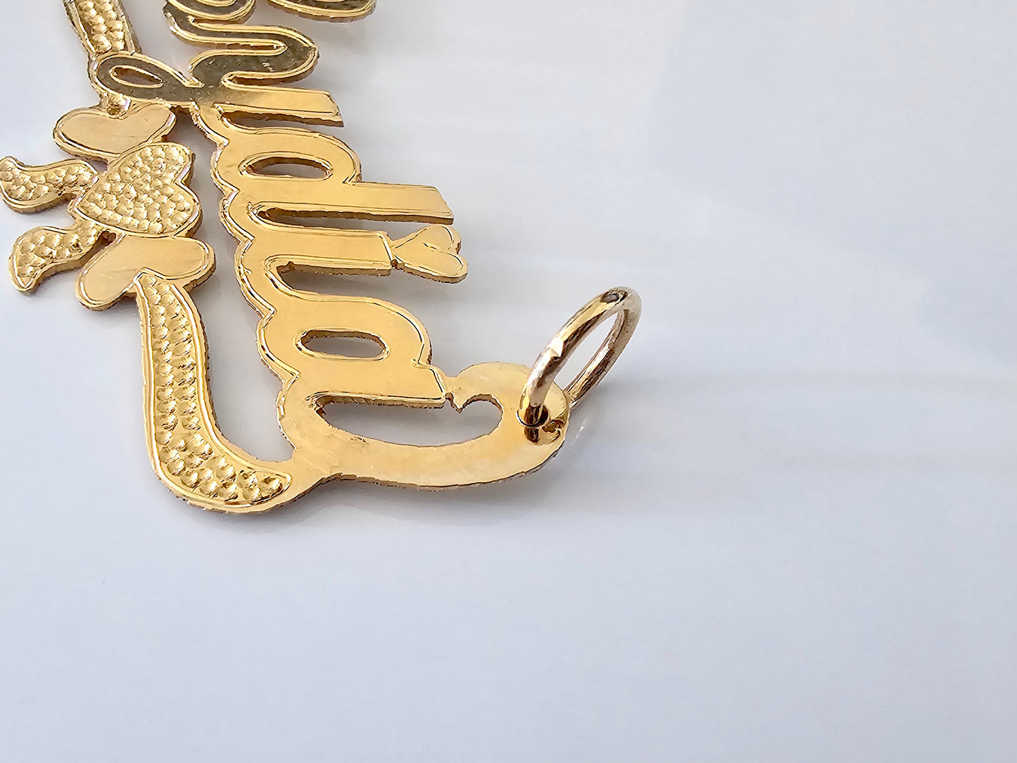 10K Solid Yellow Gold Name Pendant Necklace with Heart Bow Banner