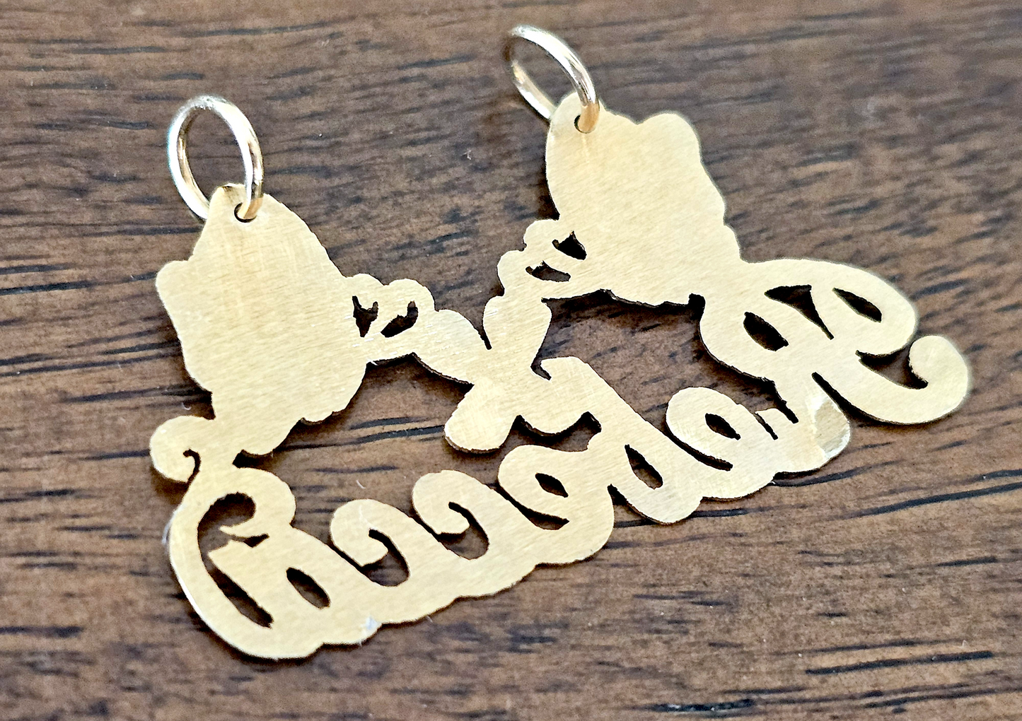 10K Solid Yellow Gold Name Pendant Necklace with Two Large Butterflies