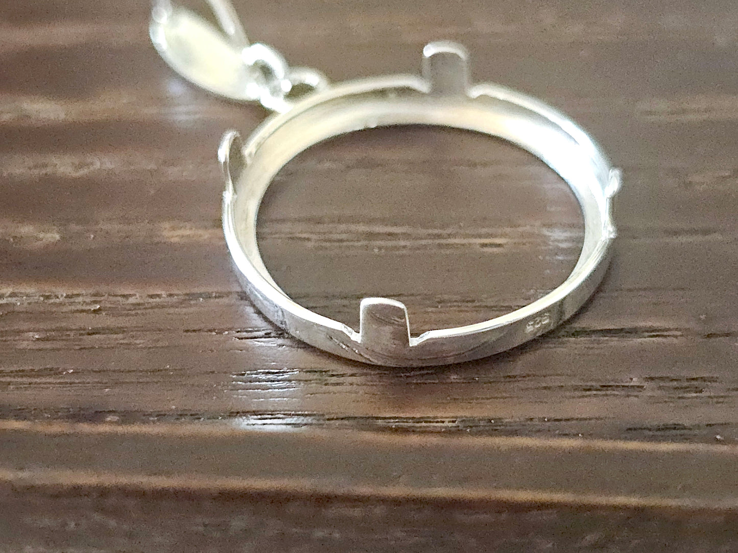 925 Sterling Silver Prong Back Simple Bezel for 19mm Penny 1 Cent Coins