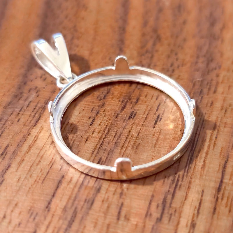 925 Sterling Silver Prong Back Simple Bezel for 22mm Nickel 5 Cent Coins