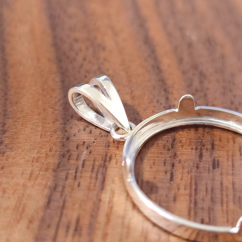 925 Sterling Silver Prong Back Simple Bezel for 22mm Nickel 5 Cent Coins