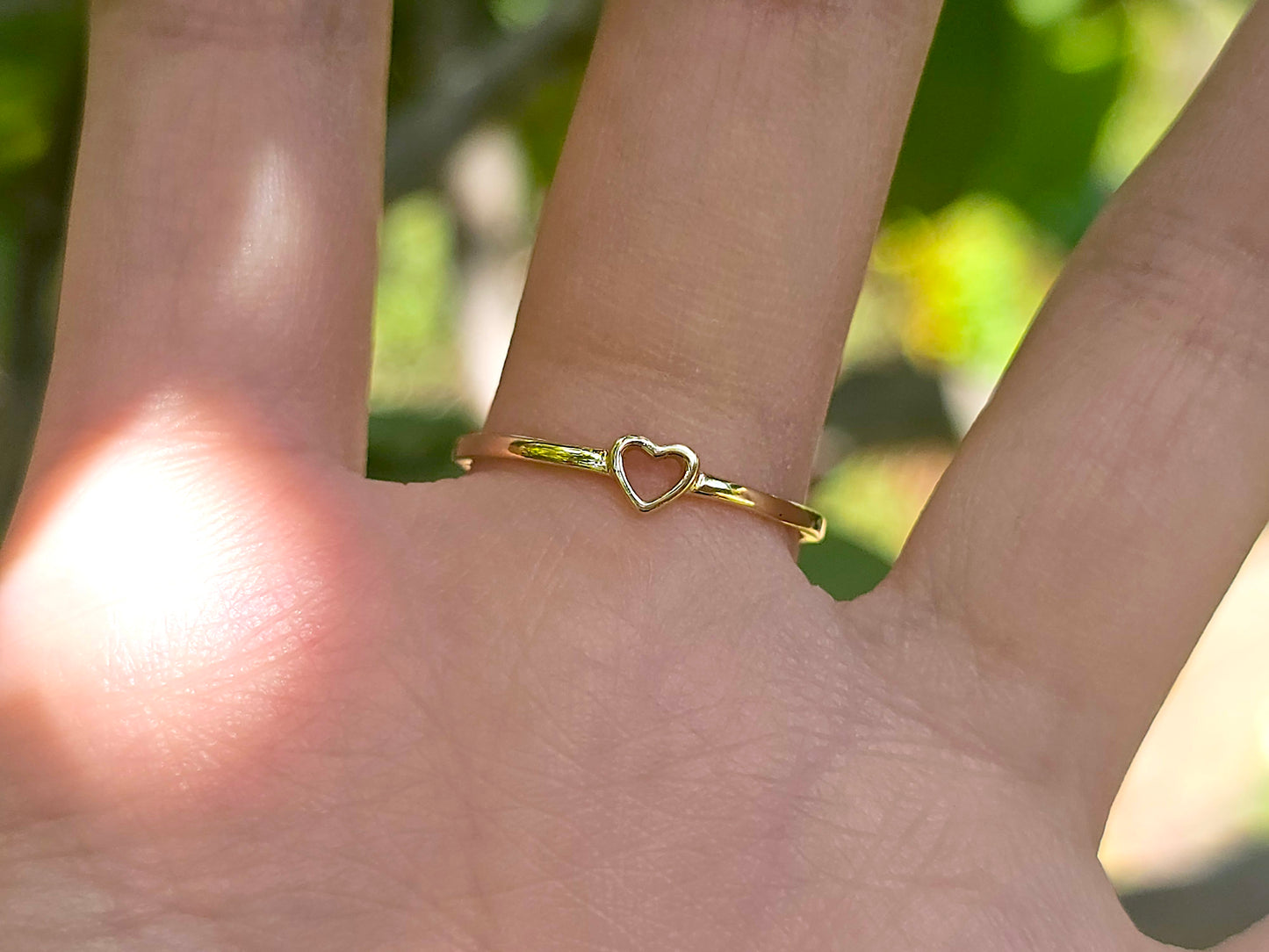 14K Solid Yellow Gold Cross and Heart Two Sided Ring Band with CZ Stones